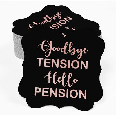 Etiquetas de Papel para Pendurar em Formato de Colchete com Foil 'Adeus Tensão, Olá Aposentadoria' Lembrancinha - Inkdotpot 50 Etiquetas Metalizadas / Preto - Ouro Rosé