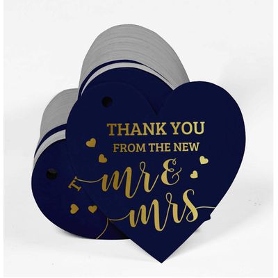 Etiqueta para Pendurar em Papel Metalizado "Obrigado" do Novo Modelo de Tag para Lembrancinha de Casamento - Inkdotpot 100 Etiquetas Metalizadas / Azul - Dourado