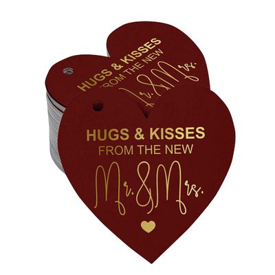 Etiqueta de Papel para Pendurar 'Hugs & Kisses From The Wedding' em Foil para Lembrancinha de Casamento - Inkdotpot 100 Etiquetas Metalizadas / Vermelho - Ouro Rosé