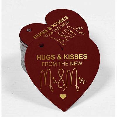 Etiqueta de Papel para Pendurar 'Hugs & Kisses From The Wedding' em Foil para Lembrancinha de Casamento - Inkdotpot 100 Etiquetas Metalizadas / Vermelho - Ouro Rosé