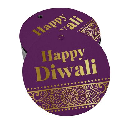 Etiqueta Pendurada de Papel Metalizado Feliz Diwali para Lembrancinha - Inkdotpot 50 Etiquetas Metalizadas / Roxo - Prata