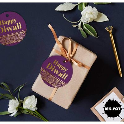 Etiqueta Pendurada de Papel Metalizado Feliz Diwali para Lembrancinha - Inkdotpot 50 Etiquetas Metalizadas / Roxo - Prata
