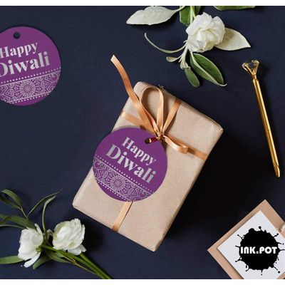 Etiqueta Pendurada de Papel Metalizado Feliz Diwali para Lembrancinha - Inkdotpot 50 Etiquetas Metalizadas / Roxo - Prata