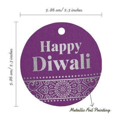 Etiqueta Pendurada de Papel Metalizado Feliz Diwali para Lembrancinha - Inkdotpot 50 Etiquetas Metalizadas / Roxo - Prata
