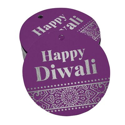 Etiqueta Pendurada de Papel Metalizado Feliz Diwali para Lembrancinha - Inkdotpot 50 Etiquetas Metalizadas / Roxo - Prata