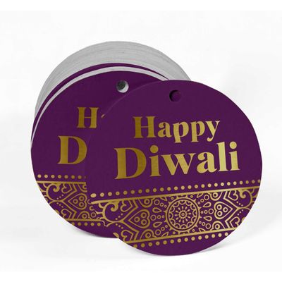 Etiqueta Pendurada de Papel Metalizado Feliz Diwali para Lembrancinha - Inkdotpot 50 Etiquetas Metalizadas / Roxo - Prata