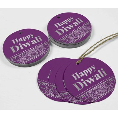 Etiqueta Pendurada de Papel Metalizado Feliz Diwali para Lembrancinha - Inkdotpot 50 Etiquetas Metalizadas / Roxo - Prata