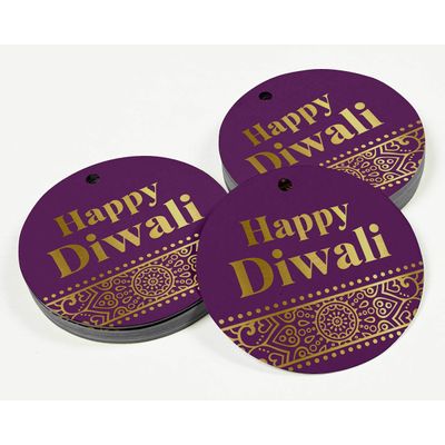 Etiqueta Pendurada de Papel Metalizado Feliz Diwali para Lembrancinha - Inkdotpot 50 Etiquetas Metalizadas / Roxo - Prata