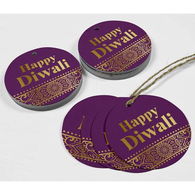 Etiqueta Pendurada de Papel Metalizado Feliz Diwali para Lembrancinha - Inkdotpot 50 Etiquetas Metalizadas / Roxo - Prata
