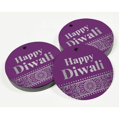 Etiqueta Pendurada de Papel Metalizado Feliz Diwali para Lembrancinha - Inkdotpot 50 Etiquetas Metalizadas / Roxo - Prata