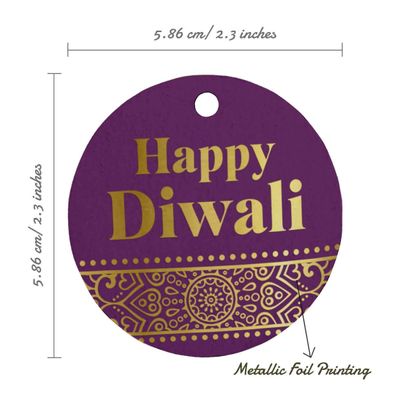 Etiqueta Pendurada de Papel Metalizado Feliz Diwali para Lembrancinha - Inkdotpot 50 Etiquetas Metalizadas / Roxo - Prata