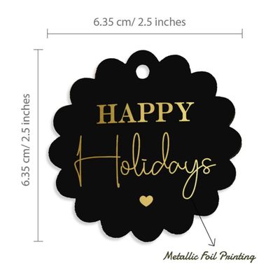 Etiquetas de Papel Metalizadas 'Happy Holiday' para Lembrancinhas e para Pendurar - Inkdotpot 50 Etiquetas Metalizadas / Preto - Ouro Rosé