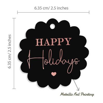 Etiquetas de Papel Metalizadas 'Happy Holiday' para Lembrancinhas e para Pendurar - Inkdotpot 50 Etiquetas Metalizadas / Preto - Ouro Rosé