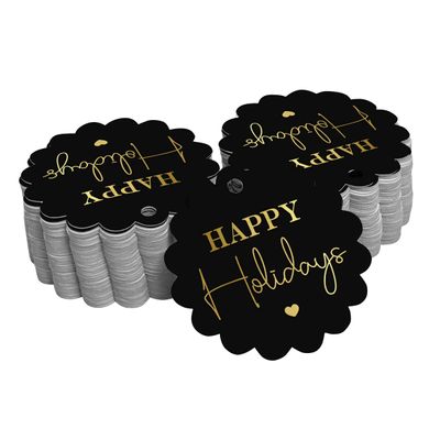 Etiquetas de Papel Metalizadas 'Happy Holiday' para Lembrancinhas e para Pendurar - Inkdotpot 50 Etiquetas Metalizadas / Preto - Ouro Rosé
