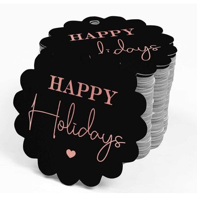 Etiquetas de Papel Metalizadas 'Happy Holiday' para Lembrancinhas e para Pendurar - Inkdotpot 50 Etiquetas Metalizadas / Preto - Ouro Rosé