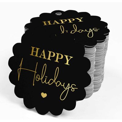 Etiquetas de Papel Metalizadas 'Happy Holiday' para Lembrancinhas e para Pendurar - Inkdotpot 50 Etiquetas Metalizadas / Preto - Ouro Rosé