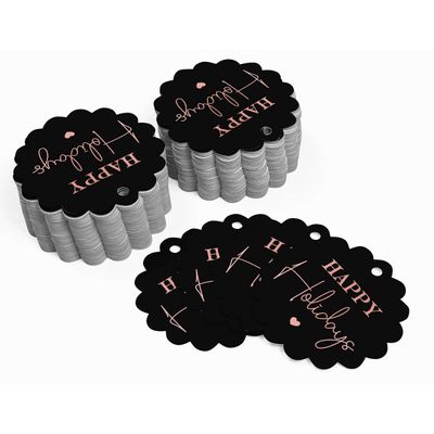 Etiquetas de Papel Metalizadas 'Happy Holiday' para Lembrancinhas e para Pendurar - Inkdotpot 50 Etiquetas Metalizadas / Preto - Ouro Rosé