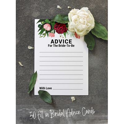 Conjunto de 50 Cartões de Atividade para Jogo de Conselhos e Desejos para Chá de Noiva, Folhagem Floral - Inkdotpot 12,7 Cm × 17,78 Cm / Branco - Esmalte ou Filme