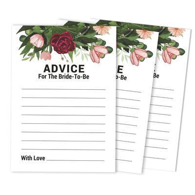 Conjunto de 50 Cartões de Atividade para Jogo de Conselhos e Desejos para Chá de Noiva, Folhagem Floral - Inkdotpot 12,7 Cm × 17,78 Cm / Branco - Esmalte ou Filme