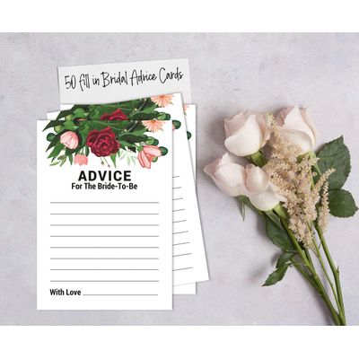 Conjunto de 50 Cartões de Atividade para Jogo de Conselhos e Desejos para Chá de Noiva, Folhagem Floral - Inkdotpot 12,7 Cm × 17,78 Cm / Branco - Esmalte ou Filme