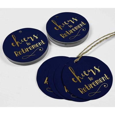Etiquetas Para Garrafa 'Brinde à Aposentadoria' Metalizadas Para Lembrancinhas - Inkdotpot 100 Etiquetas Metalizadas / Azul - Ouro Rosé