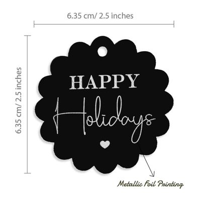 Etiquetas de Papel Metalizadas 'Happy Holiday' para Lembrancinhas e para Pendurar - Inkdotpot 50 Etiquetas Metalizadas / Preto - Prata