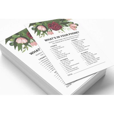 Conjunto de 50 Cartões de Atividade para Jogo de Conselhos e Desejos para Chá de Noiva, Folhagem Floral - Inkdotpot 12,7 Cm × 17,78 Cm / Branco - O Que Tem no Seu Celular