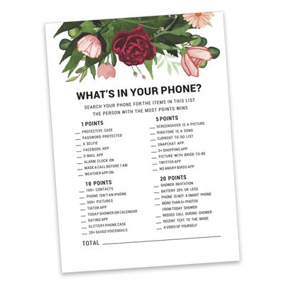 Conjunto de 50 Cartões de Atividade para Jogo de Conselhos e Desejos para Chá de Noiva, Folhagem Floral - Inkdotpot 12,7 Cm × 17,78 Cm / Branco - O Que Tem no Seu Celular