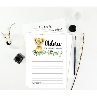 Conjunto com 50 Peças Jogo Alfabeto ABC para Chá de Bebê Tema Filhote de Guepardo e Animais da Selva - Inkdotpot 12,7 Cm × 17,78 Cm / Branco - Cartão de Conselho