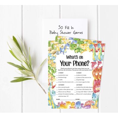 Conjunto para Chá de Bebê com 50 Cartões ABC (Dinossauro e Animais da Selva) Suprimentos para Festa - Inkdotpot 12,7 Cm × 17,78 Cm / Branco - O Que Tem no Seu Celular