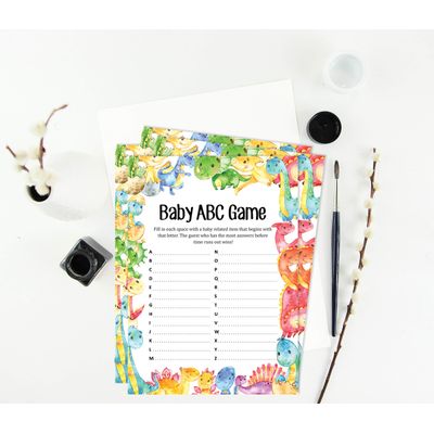 Conjunto para Chá de Bebê com 50 Cartões ABC (Dinossauro e Animais da Selva) Suprimentos para Festa - Inkdotpot 12,7 Cm × 17,78 Cm / Branco - O Que Tem no Seu Celular
