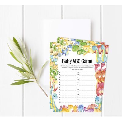 Conjunto para Chá de Bebê com 50 Cartões ABC (Dinossauro e Animais da Selva) Suprimentos para Festa - Inkdotpot 12,7 Cm × 17,78 Cm / Branco - O Que Tem no Seu Celular