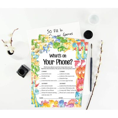 Conjunto para Chá de Bebê com 50 Cartões ABC (Dinossauro e Animais da Selva) Suprimentos para Festa - Inkdotpot 12,7 Cm × 17,78 Cm / Branco - O Que Tem no Seu Celular