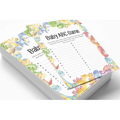 Conjunto para Chá de Bebê com 50 Cartões ABC (Dinossauro e Animais da Selva) Suprimentos para Festa - Inkdotpot 12,7 Cm × 17,78 Cm / Branco - O Que Tem no Seu Celular