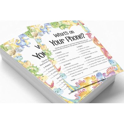 Conjunto para Chá de Bebê com 50 Cartões ABC (Dinossauro e Animais da Selva) Suprimentos para Festa - Inkdotpot 12,7 Cm × 17,78 Cm / Branco - O Que Tem no Seu Celular