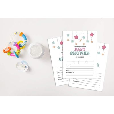 30 Cartões para Chá de Bebê Estilo Preenchível Brilha, Brilha, Estrelinha Neutro e em Branco - Inkdotpot 12,7 Cm × 17,78 Cm / Branco - Convite