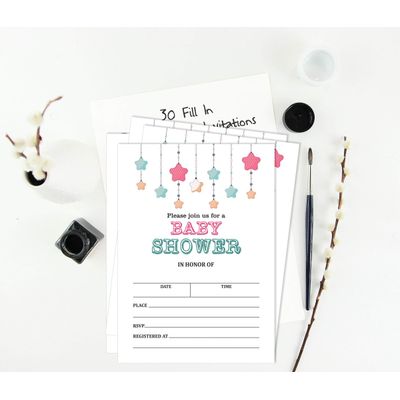 30 Cartões para Chá de Bebê Estilo Preenchível Brilha, Brilha, Estrelinha Neutro e em Branco - Inkdotpot 12,7 Cm × 17,78 Cm / Branco - Convite