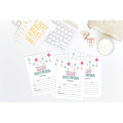 30 Cartões para Chá de Bebê Estilo Preenchível Brilha, Brilha, Estrelinha Neutro e em Branco - Inkdotpot 12,7 Cm × 17,78 Cm / Branco - Convite