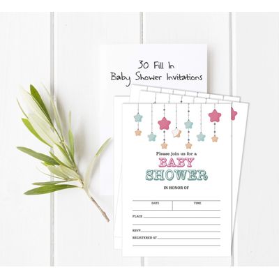 30 Cartões para Chá de Bebê Estilo Preenchível Brilha, Brilha, Estrelinha Neutro e em Branco - Inkdotpot 12,7 Cm × 17,78 Cm / Branco - Convite