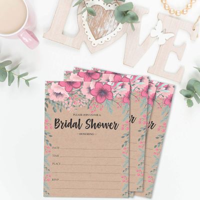 50 Cartões de Jogo Quadrados Kraft Florais em Branco para Preencher Ideias de Presente para Chá de Noiva e Despedida de Solteira - Inkdotpot 8,89 Cm × 5,08 Cm / Branco - Quantos Beijos?