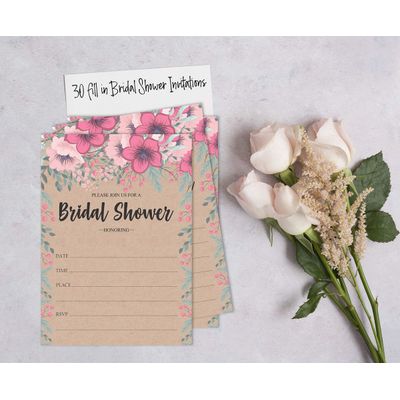 50 Cartões de Jogo Quadrados Kraft Florais em Branco para Preencher Ideias de Presente para Chá de Noiva e Despedida de Solteira - Inkdotpot 8,89 Cm × 5,08 Cm / Branco - Quantos Beijos?