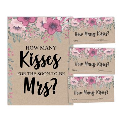 50 Cartões de Jogo Quadrados Kraft Florais em Branco para Preencher Ideias de Presente para Chá de Noiva e Despedida de Solteira - Inkdotpot 8,89 Cm × 5,08 Cm / Branco - Quantos Beijos?