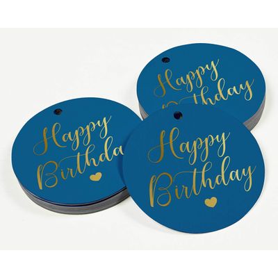 Etiqueta para Lembrancinhas 'Feliz Aniversário' em Papel Metalizado - Inkdotpot 100 Etiquetas Metalizadas / Azul - Dourado