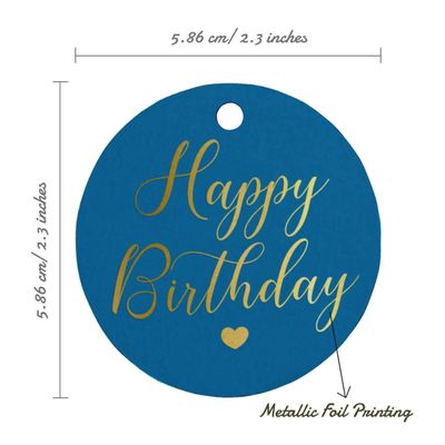 Etiqueta para Lembrancinhas 'Feliz Aniversário' em Papel Metalizado - Inkdotpot 100 Etiquetas Metalizadas / Azul - Dourado