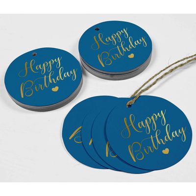 Etiqueta para Lembrancinhas 'Feliz Aniversário' em Papel Metalizado - Inkdotpot 100 Etiquetas Metalizadas / Azul - Dourado