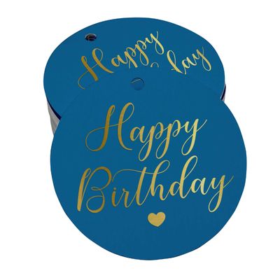 Etiqueta para Lembrancinhas 'Feliz Aniversário' em Papel Metalizado - Inkdotpot 100 Etiquetas Metalizadas / Azul - Dourado