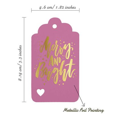Etiquetas Natalinas de Papel 'Merry And Bright' Metalizadas para Lembrancinhas para Pendurar - Inkdotpot 50 Etiquetas Metalizadas / Rosa - Dourado