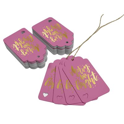 Etiquetas Natalinas de Papel 'Merry And Bright' Metalizadas para Lembrancinhas para Pendurar - Inkdotpot 50 Etiquetas Metalizadas / Rosa - Dourado