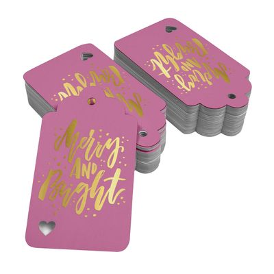 Etiquetas Natalinas de Papel 'Merry And Bright' Metalizadas para Lembrancinhas para Pendurar - Inkdotpot 50 Etiquetas Metalizadas / Rosa - Dourado