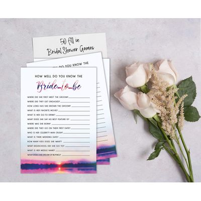 50 Cartões Quadrados em Branco para Preencher Ideias de Presentes para Chá de Noiva/Despedida de Solteira a Granel Tema Natureza - Inkdotpot 12,7 Cm × 17,78 Cm / Branco - Quiz da Noiva
